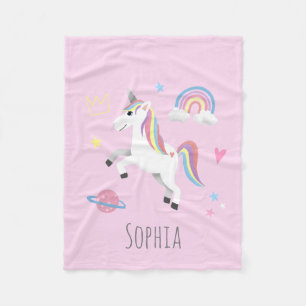 Flickor Cute Magic Rosa Unicorn & Namn Kids Fleecefilt