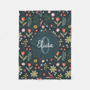 Flickor, Cute Navy Blue Modern Botanias Flowers Ki Fleecefilt