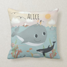 Flickor Cute Ocean Whale Illustration Kids Cushion