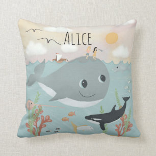 Flickor Cute Ocean Whale Illustration Kids Cushion Kudde