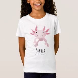 Flickor Cute och Modern Rosa Axolotl och Namn Kids T Shirt