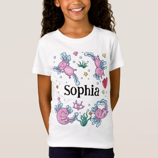 Flickor Cute och Modern Rosa Axolotl och Namn Kids T Shirt (Framsida)