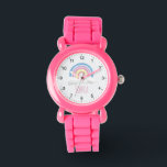 Flickor Cute och Modern Rosa Rainbow & Namn Kids Armbandsur<br><div class="desc">Den här söta och moderna barnklockan har en underbar tecknad av boho-regnbåge och kan vara personlig med dina flickor namn. Med tydliga och lättlästa siffror är denna "första" klocka underbar för ett barn eller småbarn när man börjar lära sig tiden. Perfektens utformning för din lilla!</div>