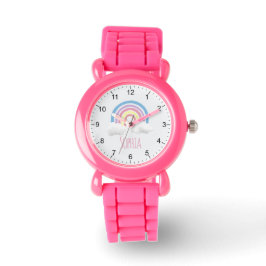 Flickor Cute och Modern Rosa Rainbow & Namn Kids Armbandsur