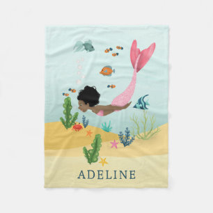 Flickor Cute och Whimsical Magic Afro Sjöjungfru K Fleecefilt