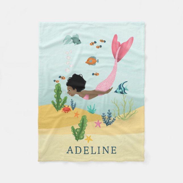 Flickor Cute och Whimsical Magic Afro Sjöjungfru K Fleecefilt (Framsidan)