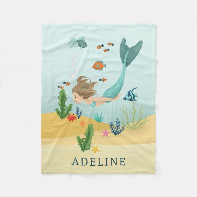 Flickor Cute och Whimsical Magic Sjöjungfru Sea Ki Fleecefilt (Framsidan)