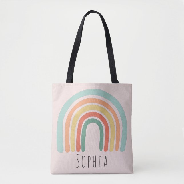 Flickor Cute och Whimsical Rosa Boho Rainbow Kids Tygkasse (Framsida)