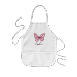 Flickor Cute och Whimsical Rosa Butterfly Barnförkläde
