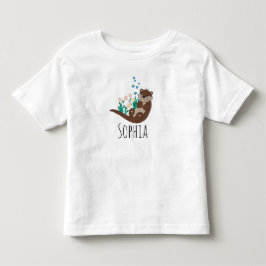 Flickor, Cute Otter Tecknad och Flowers T Shirt