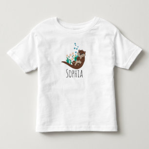 Flickor, Cute Otter Tecknad och Flowers T Shirt