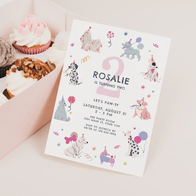 Flickor Cute Pastel Hund Låt oss Fågelfödelsedagen Inbjudningar (Girls Pastel Dog Birthday Invite)