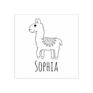 Flickor Cute Rainbow Llama & Namn skolbokskylt Stämpel
