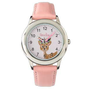 Flickor Cute Rosa Blommigt Hjort & Flowers Kids Armbandsur