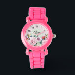 Flickor Cute Rosa Botaniska blommor och Namn Kids Armbandsur<br><div class="desc">Den här söta och gigantiska blommigten barn tittar på designen med söta vattenfärgsblommor och tydliga rosor,  och har utrymme för dig att skriva dina flickor namn i ett elegant-teckensnitt. Den perfekt vintagen botanisk gåva till din lilla.</div>