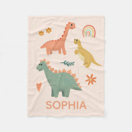 Flickor Cute Rosa Dinosaur och Flowers Kids Fleecefilt