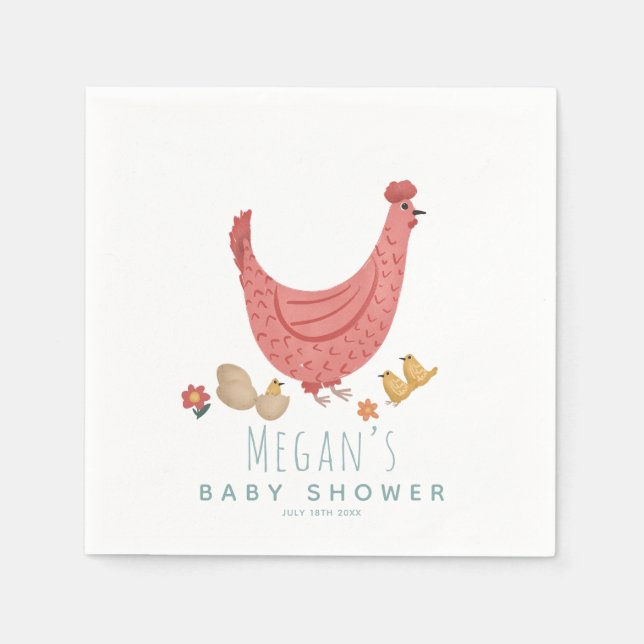 Flickor Cute Rosa Farm Chicken Baby Shower Pappersservett (Framsidan)