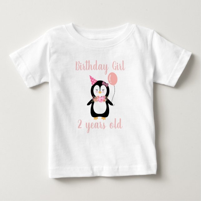 Flickor Cute Rosa Penguin Birthday Namn & Age T Shirt (Framsida)