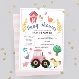 Flickor Cute Rosa Rustic Farm Tractor Baby Shower Inbjudningar