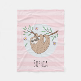 Flickor Cute Rosa Sleeping Sloth och Namn Kids Fleecefilt