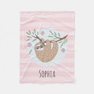 Flickor Cute Rosa Sleeping Sloth och Namn Kids Fleecefilt
