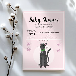 Flickor Cute Rosa Tabby katt Tecknad Baby Shower Inbjudningar