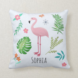 Flickor Cute Rosa Tropical Flamingo & Flowers Kids Kudde