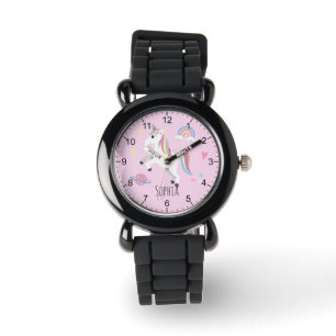 Flickor Cute Rosa Unicorn Rainbow & Namn Kids Armbandsur