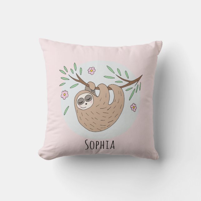 Flickor Cute Sleeping Sloth Animal och Namn Kids Kudde (Framsida)