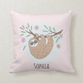 Flickor Cute Sleeping Sloth Animal och Namn Kids Kudde