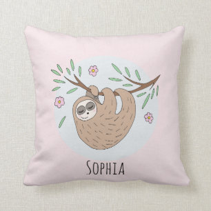 Flickor Cute Sleeping Sloth Animal och Namn Kids Kudde