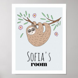Flickor Cute Sleeping Sloth Animal och Namn Kids Poster