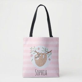 Flickor Cute Sleeping Sloth Animal och Namn Kids Tygkasse