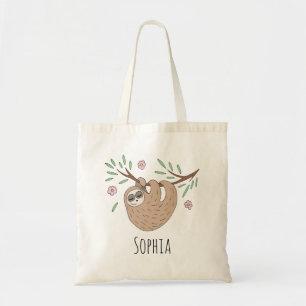 Flickor Cute Sleeping Sloth Animal och Namn Kids Tygkasse