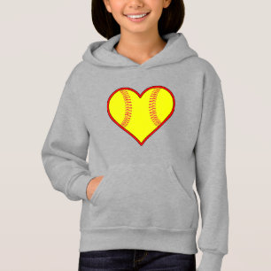 Flickor Cute Softball Heart Hoodie Sweatshirt T Shirt