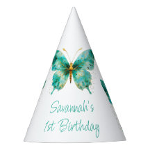 Flickor Cute Teal Grönt Butterfly 1:a födelsedagen