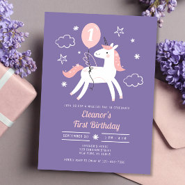 Flickor Cute Unicorn Rosa and Lila Birthday Inbjudningar