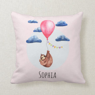 Flickor Cute Watercolor Sloth Animal och Namn Kids Kudde