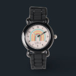 Flickor Cute & Whimsical Boho Rainbow Kids Armbandsur<br><div class="desc">Den här söta och visuella barnklockan har en vacker regnbågsillustration,  tydliga siffror och en ställe för dig att lägga till namn i ett minimalistiskt teckensnitt. Perfektens gåva till alla regnbåge älskare!</div>