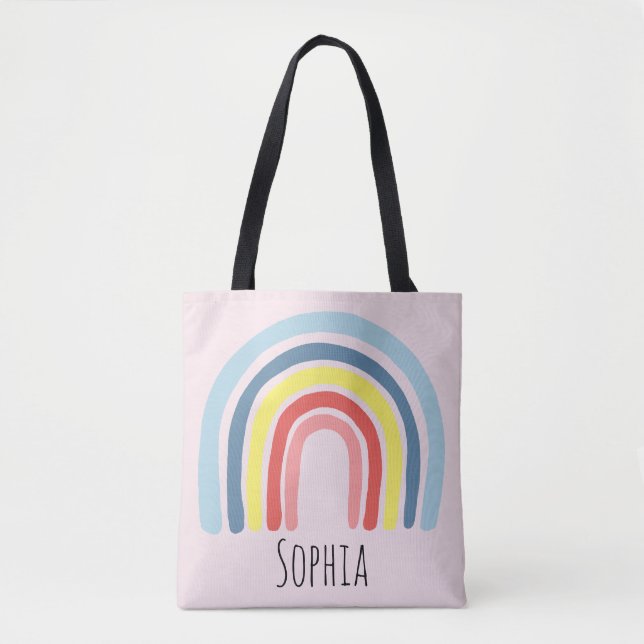 Flickor Cute Whimsical Trendig Rainbow och Namn Ki Tygkasse (Framsida)