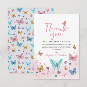 Flickor Cute Whimsime Rosa Butterfly Baby Shower Tack Kort