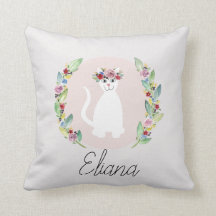 Flickor Cute White Cat med blommor och Namn