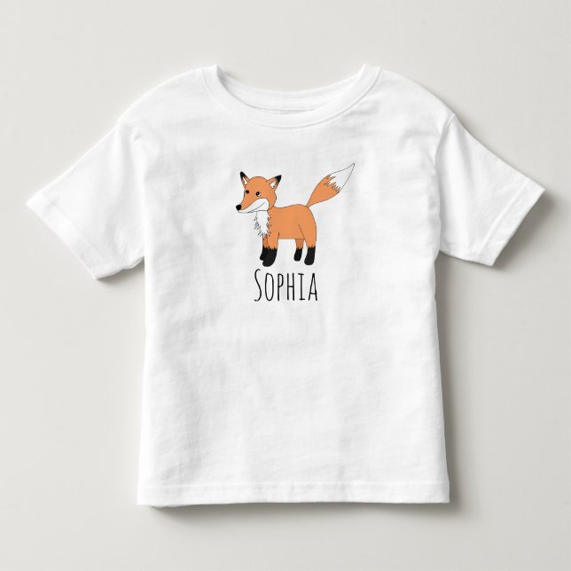 Flickor Cute Woodland Forest Fox och Namn T Shirt (Framsida)