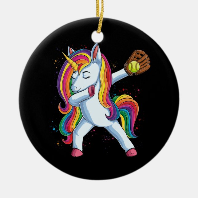 Flickor Dabbing Softball Unicorn Apparel Sport Julgransprydnad Keramik (Framsidan)