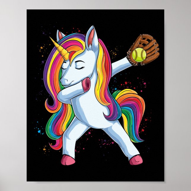 Flickor Dabbing Softball Unicorn Apparel Sport Poster (Framsidan)