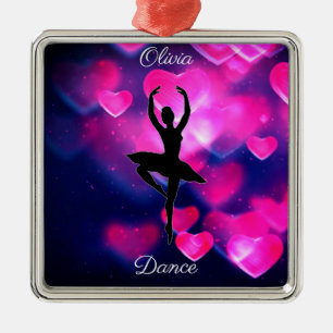 Flickor Dance Rosa och Lila Flytande hjärter Julgransprydnad Metall