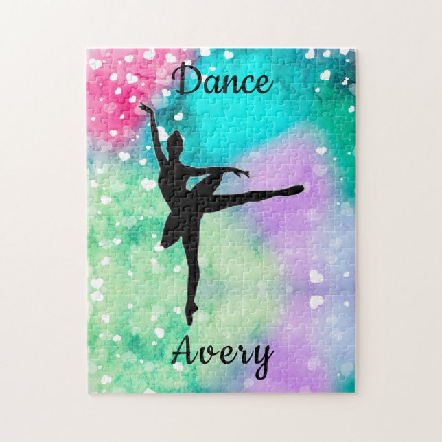 Flickor Dance Watercolor med Flytande hjärdar Pussel (Vertikal)