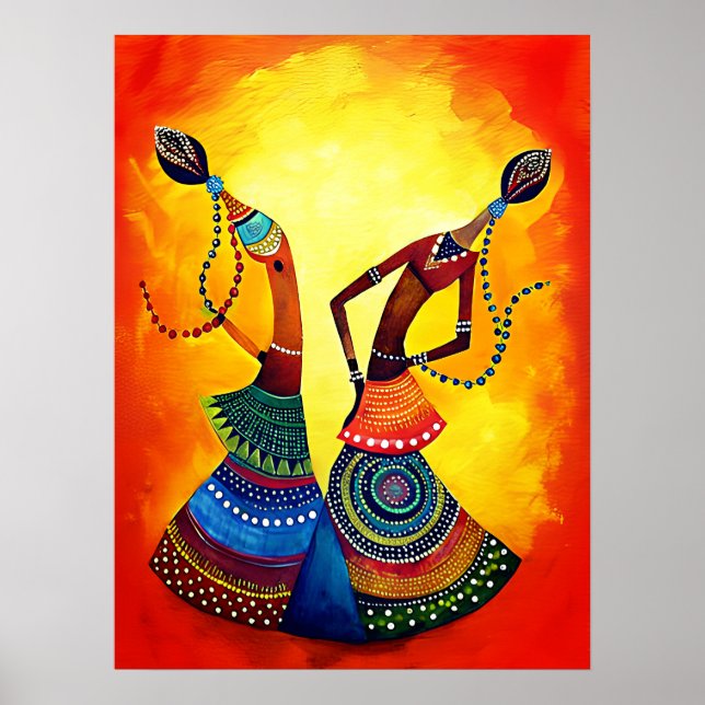 Flickor dansar: Traditional Indian Art Poster (Framsidan)