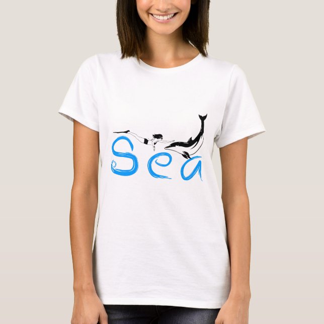 Flickor, delfiner, havets roliga elegant t shirt (Framsida)