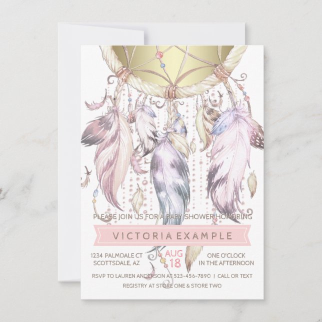 Flickor Dream Catcher inbjudningar till babyvisnin (Framsida)